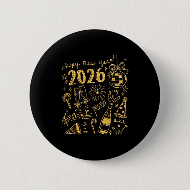 Hello 2026 Disco Ball Coquette Bow Happy New Year  Button (Front)