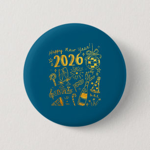 Hello 2026 Disco Ball Coquette Bow Happy New Year Button