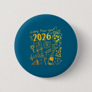 Hello 2026 Disco Ball Coquette Bow Happy New Year Button