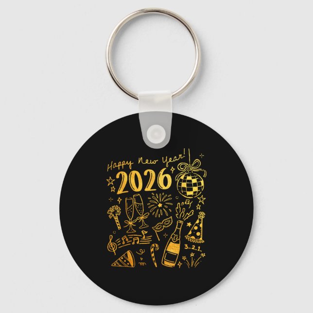 Hello 2026 Disco Ball Coquette Bow Happy New Year  Keychain (Front)