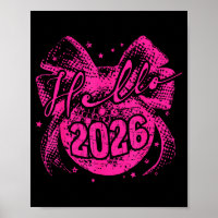 Hello 2026 Disco Ball Coquette Bow Happy New Year 