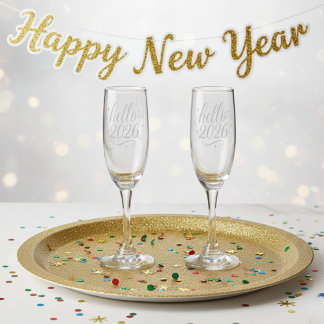 Hello 2026 Etched Champagne Flute - New Year Toast