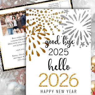 Hello 2026 Festive Fireworks New Year Gold Photo Holiday Postcard
