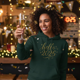 Hello 2026 Gold Sparkle New Year Hoodie