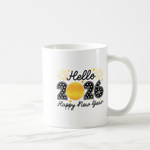 Hello 2026 Happy New Year 2026 Coquette Bow Disco Coffee Mug