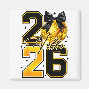 Hello 2026 Happy New Year 2026 Coquette Bow Disco Magnet