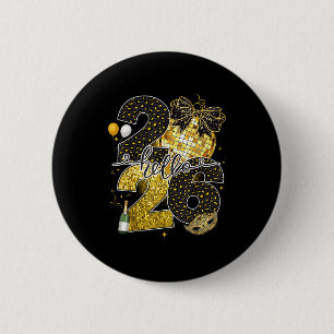 Hello 2026 Happy New Year Disco Ball Nye Countdown Button
