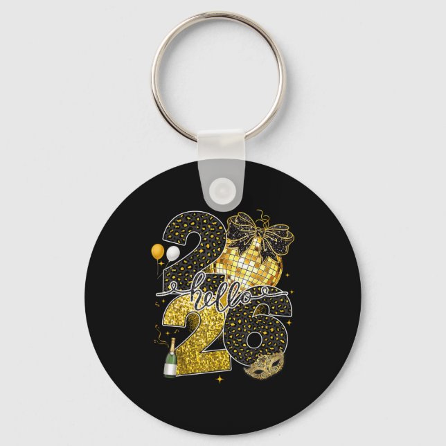 Hello 2026 Happy New Year Disco Ball Nye Countdown Keychain (Front)