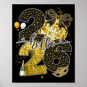 Hello 2026 Happy New Year Disco Ball Nye Countdown Poster