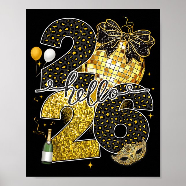 Hello 2026 Happy New Year Disco Ball Nye Countdown Poster (Front)