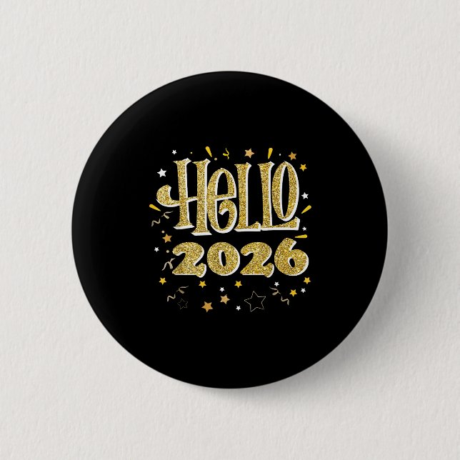 Hello 2026 Happy New Year Pajama Funny Family Matc Button (Front)
