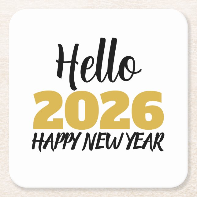 Hello 2026 Happy New Year Square Paper Coaster (Front)