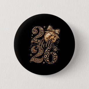 Hello 2026 Leopard Coquette Disco Ball Happy New Y Button