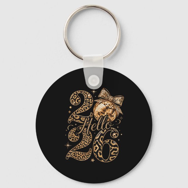 Hello 2026 Leopard Coquette Disco Ball Happy New Y Keychain (Front)