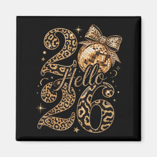 Hello 2026 Leopard Coquette Disco Ball Happy New Y Magnet