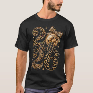 Hello 2026 Leopard Coquette Disco Ball Happy New Y T-Shirt