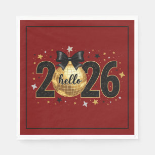 Hello 2026 Red Glitter Sparkle Design Napkins
