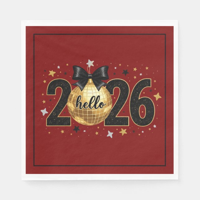 Hello 2026 Red Glitter Sparkle Design Napkins (Front)