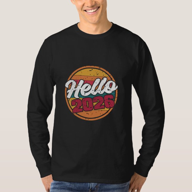 Hello 2026 Retro Sunset T-Shirt (Front)