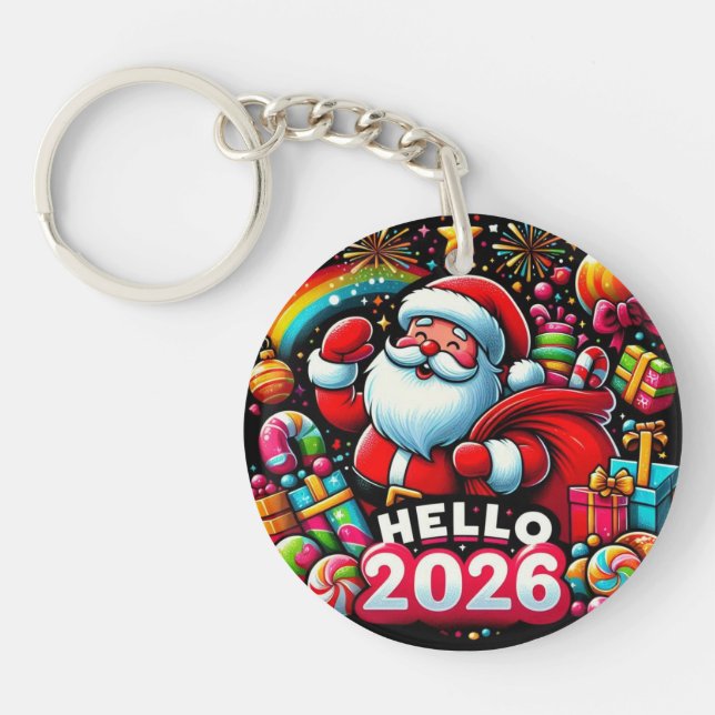 Hello 2026 Santa Claus Christmas Custom New Year  Keychain (Front)
