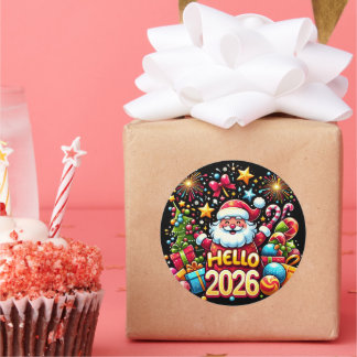 Hello 2026 Santa Claus Christmas New Year Classic Round Sticker