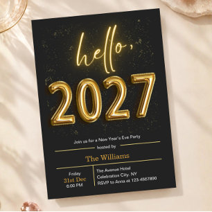 Hello 2027 Black and Gold New Year's Eve Party Invitation