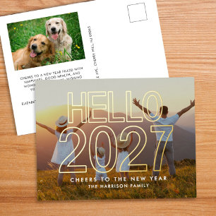 Hello 2027 Photo New Years Gold Foil Holiday Postcard