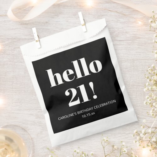 Hello 21 Black White Bold Trendy Birthday Favor Bag