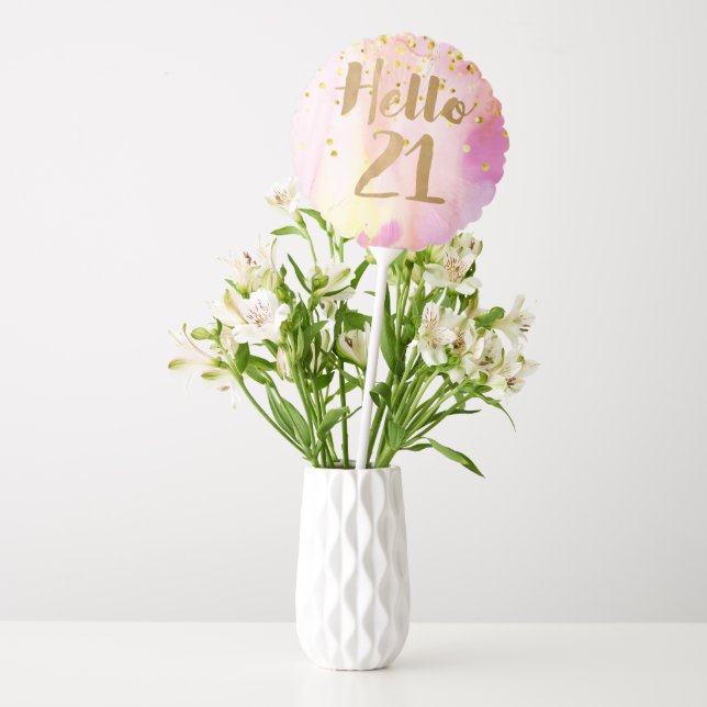Hello 21 Pink Confetti 21st Birthday  Balloon (Vase)