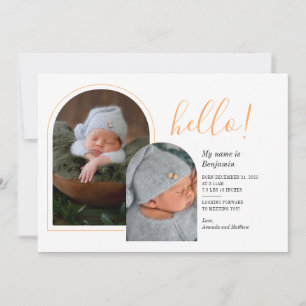 Hello 2 Baby Photos Hand-Lettered Birth Announcement