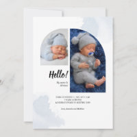 Hello 2 Photos Arch Baby Birth Announcement Card