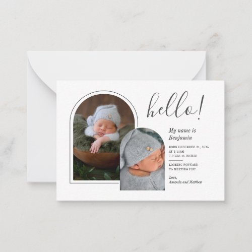 Hello 2 Photos Hand_Lettered Birth Announcement