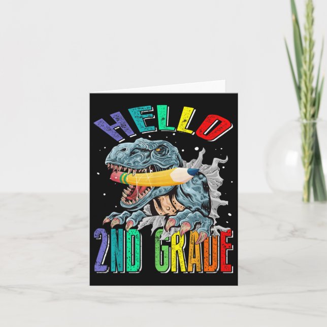 Hello 2nd Grade Dinosaur Back To School  Card (Front)