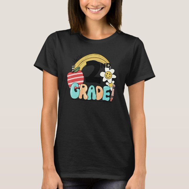 Hello 2nd Grade Groovy Rainbow Back To School Teac T-Shirt (Front)