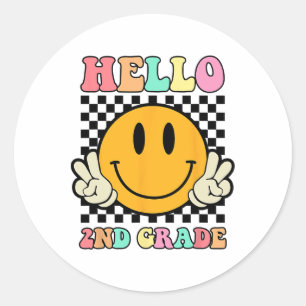 Hello 2nd Grade Hippie Smile Face Ck To School Fir Classic Round Sticker