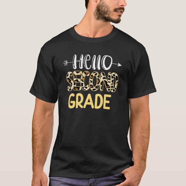 Hello 2nd Grade Leopard Print Second Grade Teacher T-Shirt (Front)