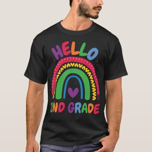 Hello 2nd Grade Leopard Rainbow 1st Day Of School T_Shirt