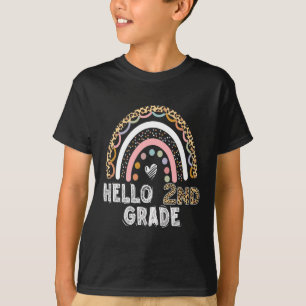 Hello 2nd Grade Leopard Rainbow Byck To School Tea T-Shirt