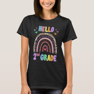 Hello 2nd Grade Leopard Rainbow Teacher Girls Back T-Shirt