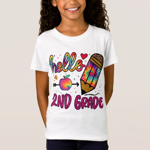 Hello 2nd Grade Leopard Tie Dye Pencil T_Shirt