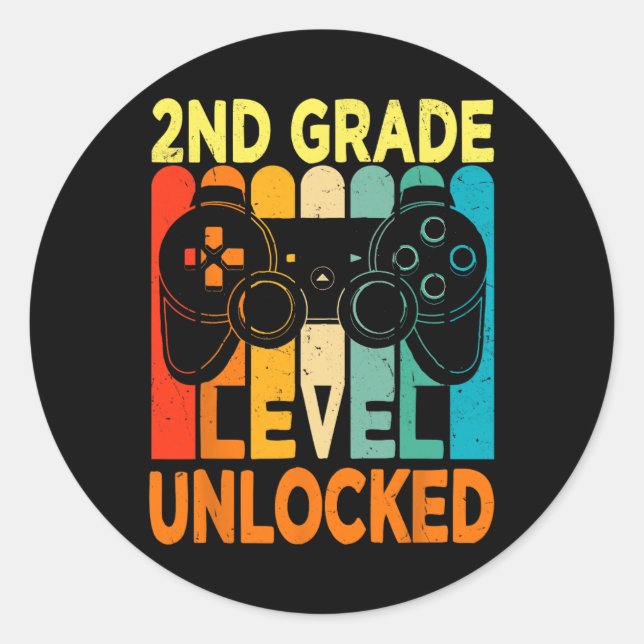 Hello 2nd Grade Level Unlocked Video Game Back to  Classic Round Sticker (Front)