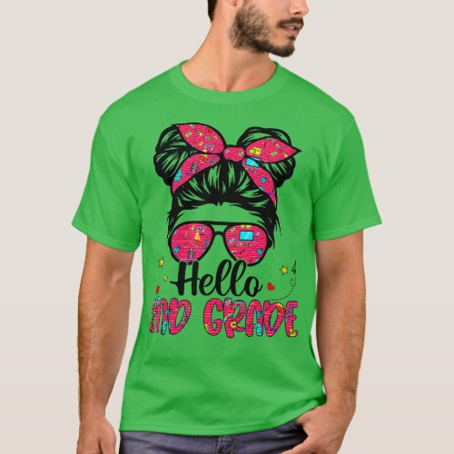 Hello 2nd Grade Messy Bun Back To School First Day T_Shirt