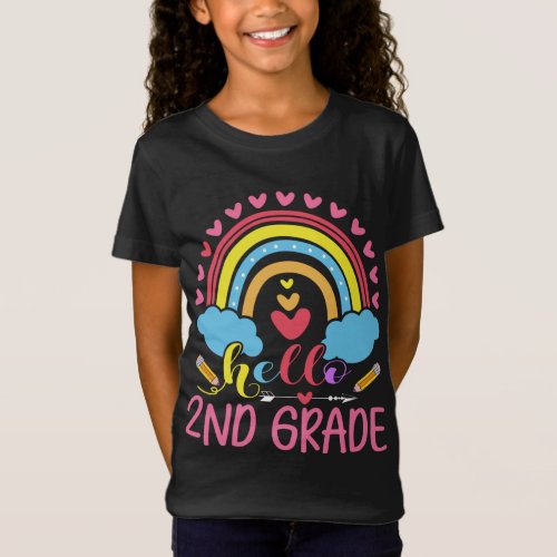 Hello 2nd Grade Rainbow First Day Back To School T_Shirt