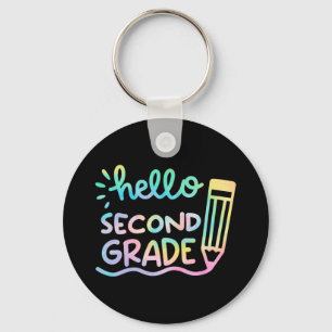 Hello 2nd Grade Tie Dye Teachers Kids Byck To Scho Keychain