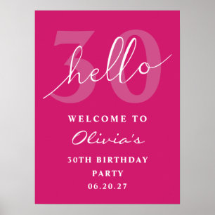 Hello 30 Bold Typography Hot Pink Birthday Welcome Poster