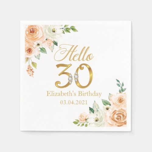 Hello 30 Diamonds  gold Birthday Napkins