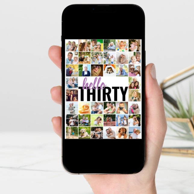 Hello 30 Editable Big Photo Collage Birthday Card (Front Digital)