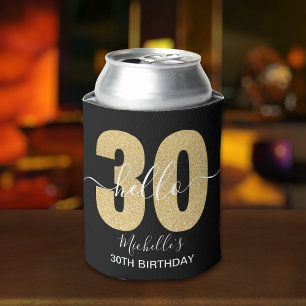 Hello 30! Elegan 30th birthday with Golden glitter Can Cooler