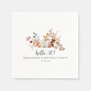 Hello 30 Fall Pumpkin Leaves Custom Birthday Napkins