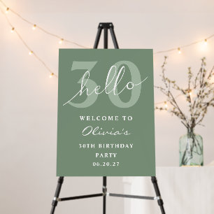 Hello 30 Modern Simple Sage Green Birthday Welcome Foam Board